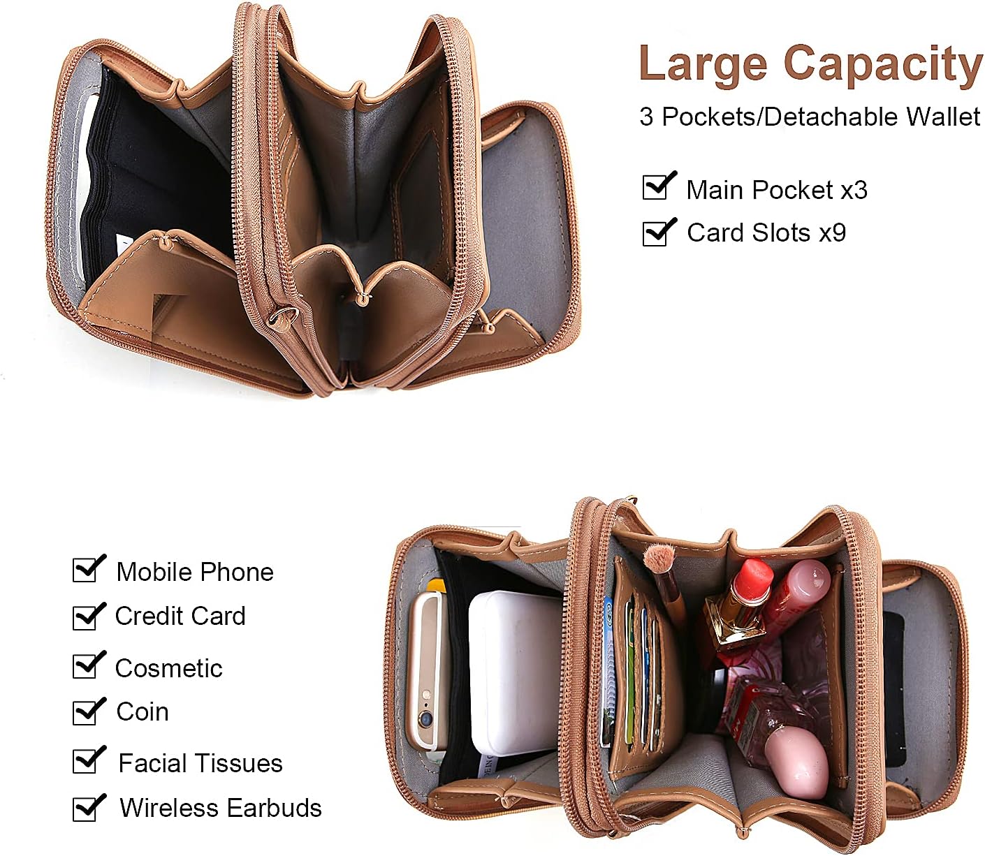 Crossbody Cellphone Purse Women Touch Screen Bag RFID Blocking Wallet Handbag Shoulder Strap