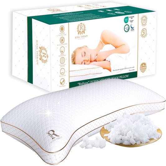 Royal Therapy King Size Pillows - Shredded Memory Foam Pillows for All Sleep Positions - Medium Firm Pillow with Adjustable, Bamboo Rayon Cover, CertiPUR-US, Oeko-TEX Certified