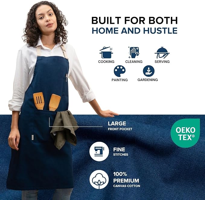 Cotton Canvas Apron for Women & Men – Adjustable Neck Strap & Waist Ties - Image 3