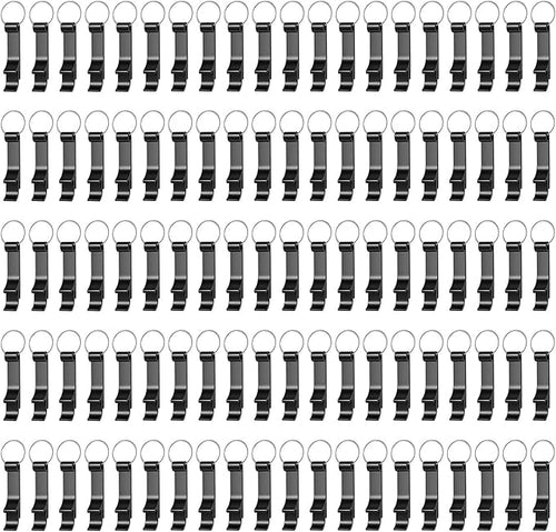 100 Pack Black Metal Bottle Opener Keychains, Tiny Beverage Opener Party Favor by Yugada