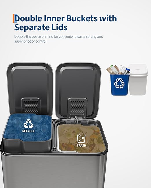 GarveeHome 2 x 4 gal Stainless Steel Double Trash Can - Image 3
