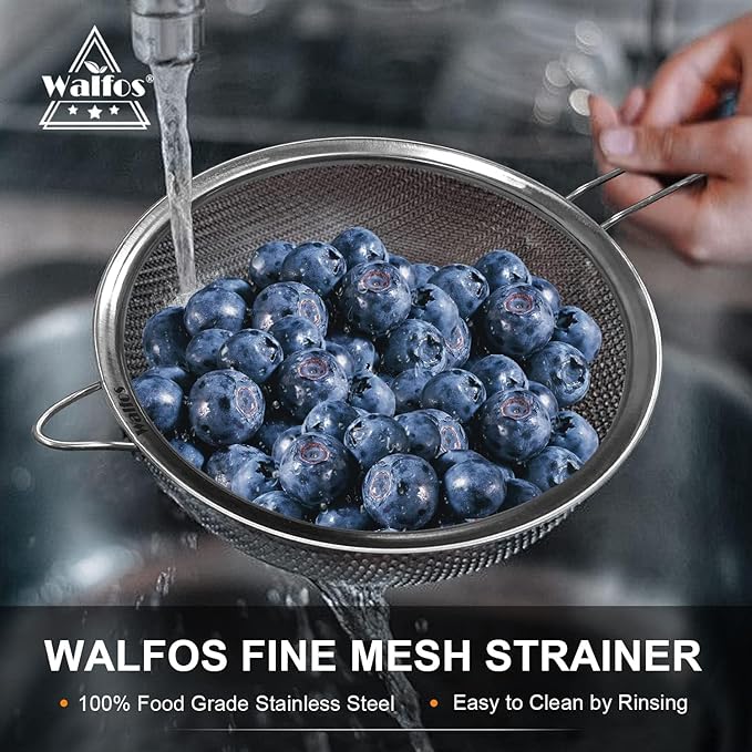 Walfos Fine Mesh Strainer and Fat Skimmer Spoon Set, 304 Stainless Steel Fat - Image 4