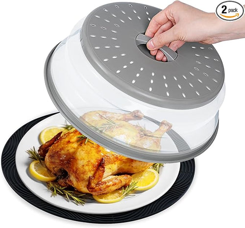 12" Microwave Splatter Cover & Mat, Large Vented Collapsible Splatter Guard by WENWELLHOME