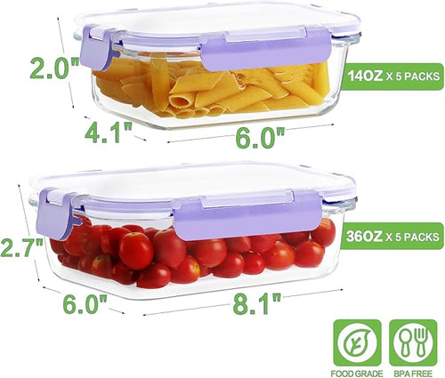 10 Pack Borosilicate Glass Meal Prep Containers - Image 2