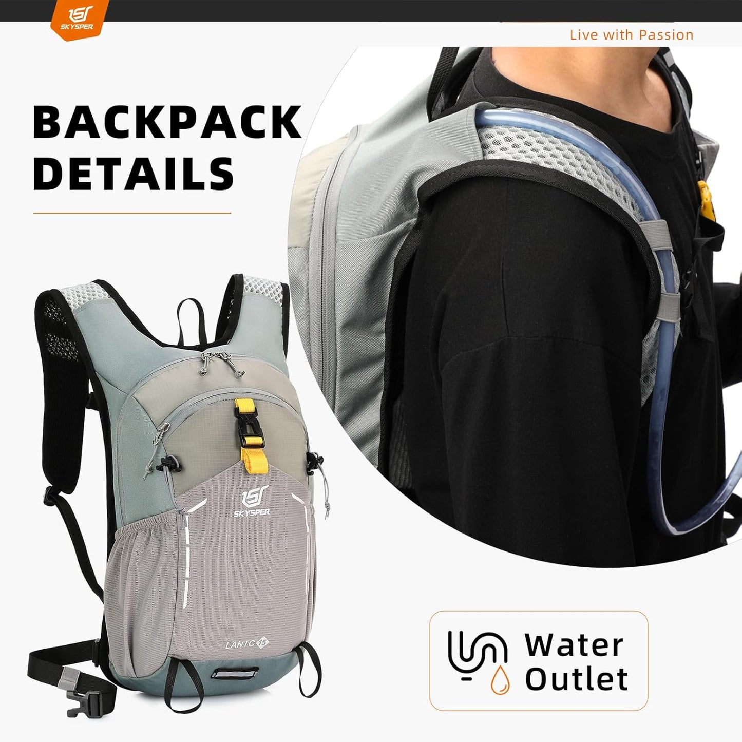 SKYSPER Small Hiking Backpack - 15L Travel Daypack Lightweight Bag Water Resistant Hiking Backpacks for Women Men
