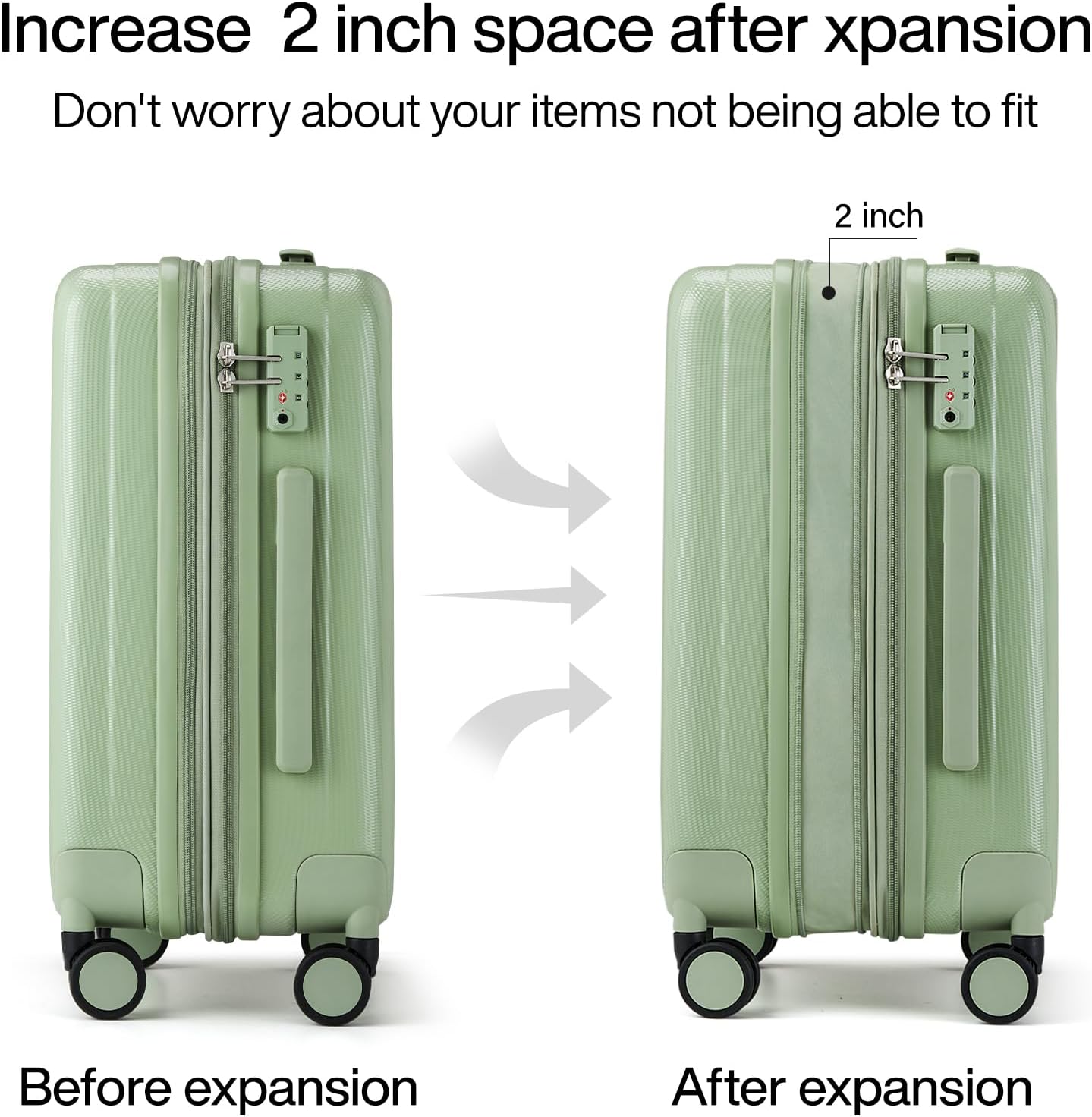 Hanke 20 Inch Expandable Carry on Luggage 22x14x9 Airline Approved Lightweight PC Hard Shell Suitcases with Wheels Travel Luggage Rolling Suitcase Travel Luggage Bag for Weekender(Bamboo Green)