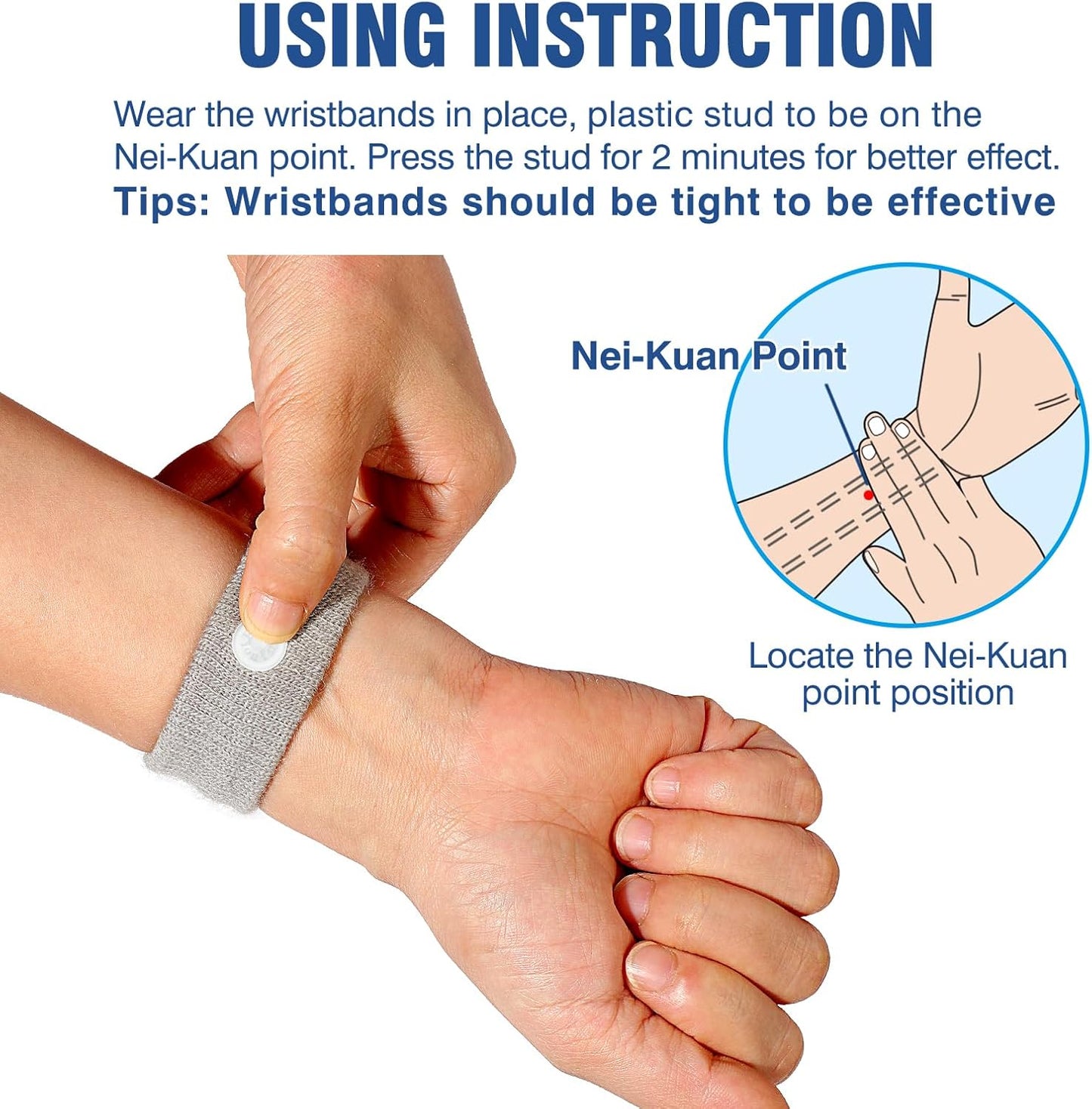 Motion Sickness Bands Anti Nausea Wristband for Adult and Kids Morning Sickness Relief for Pregnant Women Acupressure Nausea Relief for Car, Sea, Air Sickness - 2 Pairs Grey + 2 Pairs Black