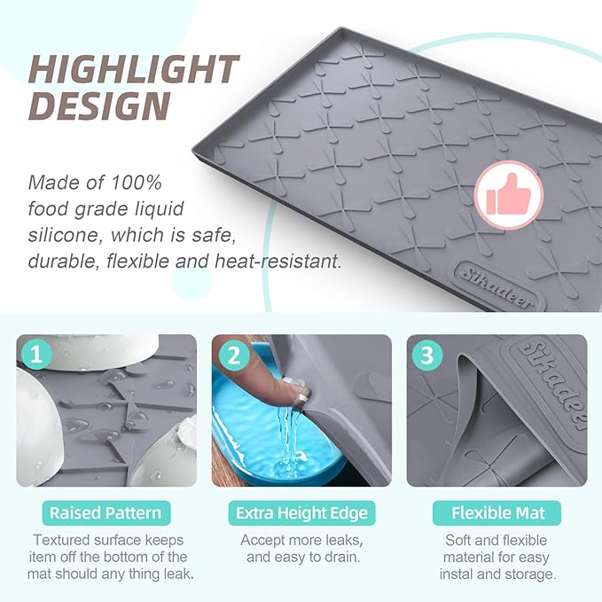 SIKADEER 40" x 19" Under Sink Mat Waterproof, Silicone Mat Kitchen Drawer Shelf - Image 4