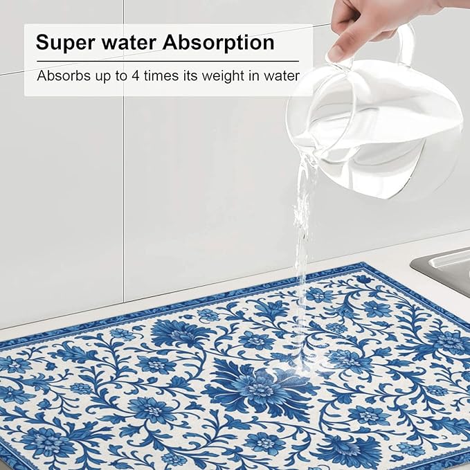 Blue and White Pattern Dish Drying Mats - Image 6