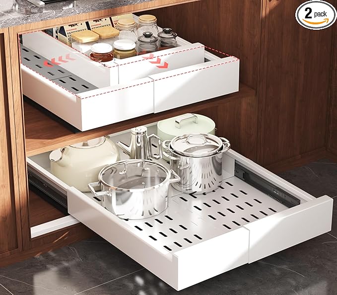 Seinloes 2 Pack Pull Out Cabinet Organizer Expandable Width and Depth, Slide by Seinloes