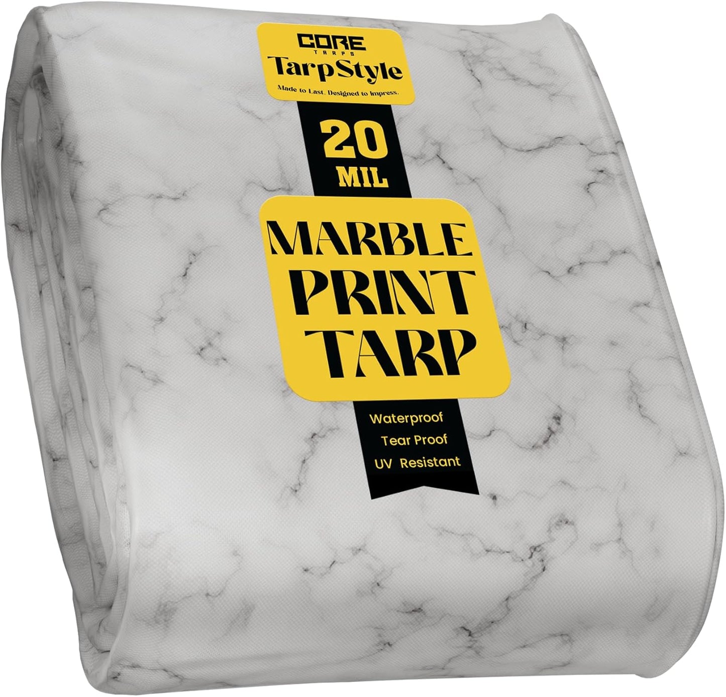 Core Tarps Extreme Heavy Duty 20 Mil Tarp Cover, Waterproof, UV Resistant, Rip and Tear Proof, Poly Tarpaulin with Reinforced Edges for Roof, Camping, Patio, Pool, Boat (Marble/White 18′ X 24′)
