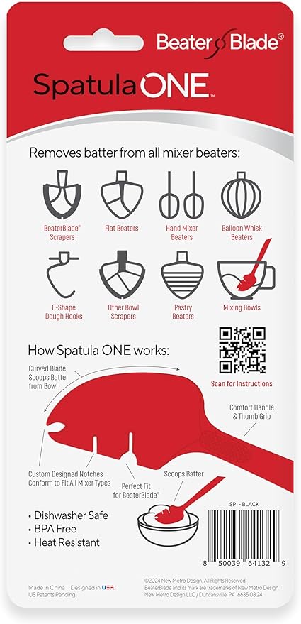 Silicone Spatula ONE Mixer Beater Scraper and Spatula Set, Cherry Red & Black - Image 2