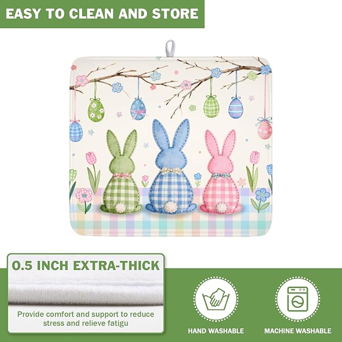 Easter Bunny Dish Drying Mat for Kitchen Counter 16 x 18 Inch Rabbit Eggs Dish - Image 5