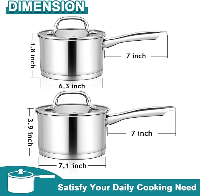E-far Stainless Steel Saucepan - 2QT & 3QT - Image 2