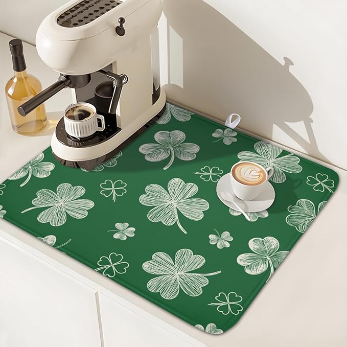 St Patrick's Day Dish Drying Mat 16 x 18 Inch Green Shamrock Dish Drainer Rack - Image 7