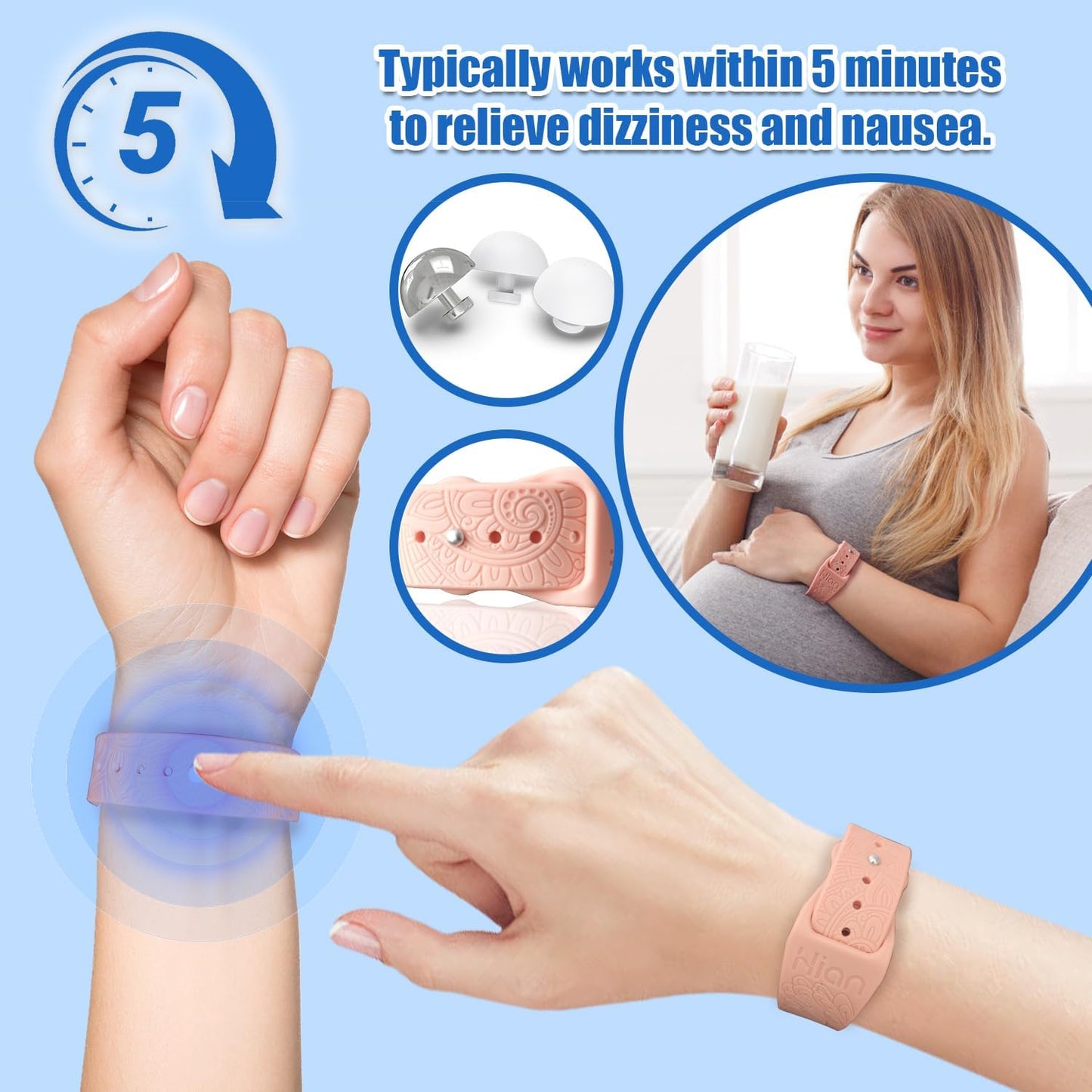 Motion Sickness Bracelets Sea Sickness Wristbands for Motion Sickness / Morning Sickness /Pregnancy Nausea Anti Nausea Wristband Acupressure Nausea Bands Motion Sickness Bands（3Pairs-Black+Bule+Pink）