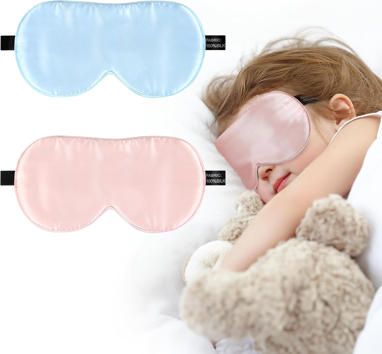 Silk Sleep Eye Mask for Kids, 100% Real Natural Pure Silk Sleeping Masks, Blindfold Sleep Eye Cover with Adjustable Strap, Soft & Lightweight Night Eyeshade for Boys Girls Teens (2 Pack)