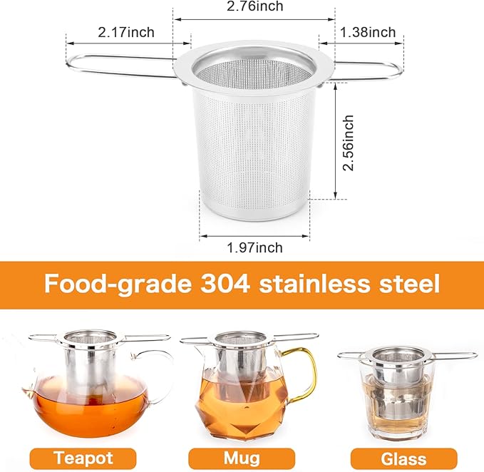 2Pack Tea Strainer, Stainless Steel Tea Infuser Basket Sitting in Mugs - Image 2