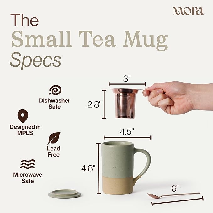 MORA Ceramics Tea Cup with Loose Leaf Infuser, Spoon and Lid, 12 oz, Microwave - Image 2