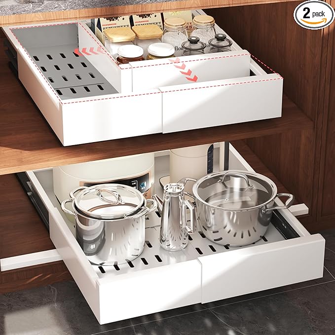 Seinloes 2 Pack Pull Out Cabinet Organizer Expandable Width and Depth, Slide by Seinloes