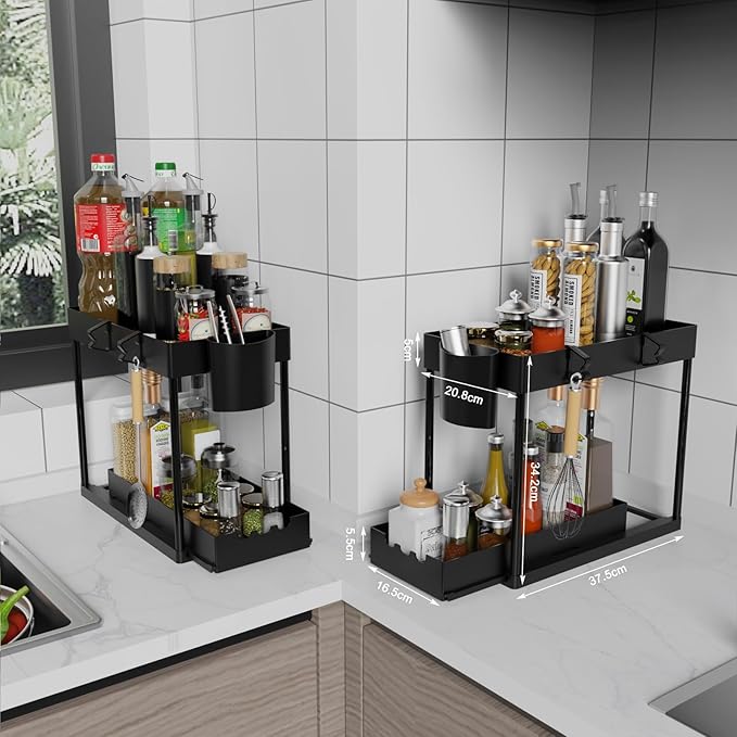 2 Pack Under Sink Organizers and Storage, 2-Tier Sliding Cabinet Organizer - Image 4