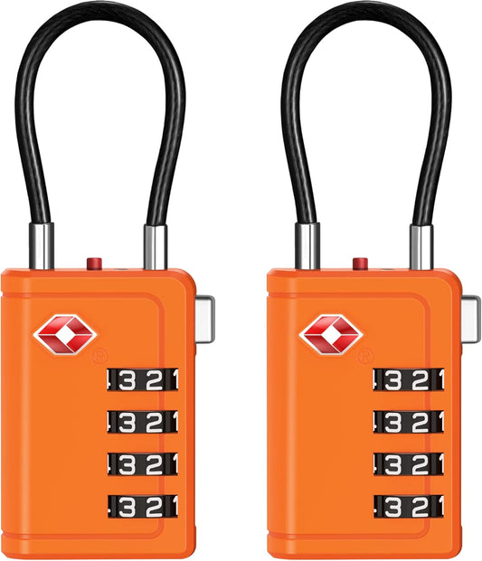 Puroma TSA Approved Luggage Travel Locks with Open Alert Indicator, 4 Digit Combination Resettable Code Zinc Alloy Lock for Suitcase, Backpack, Bag, Toolbox, Locker (2 Pack, Orange)