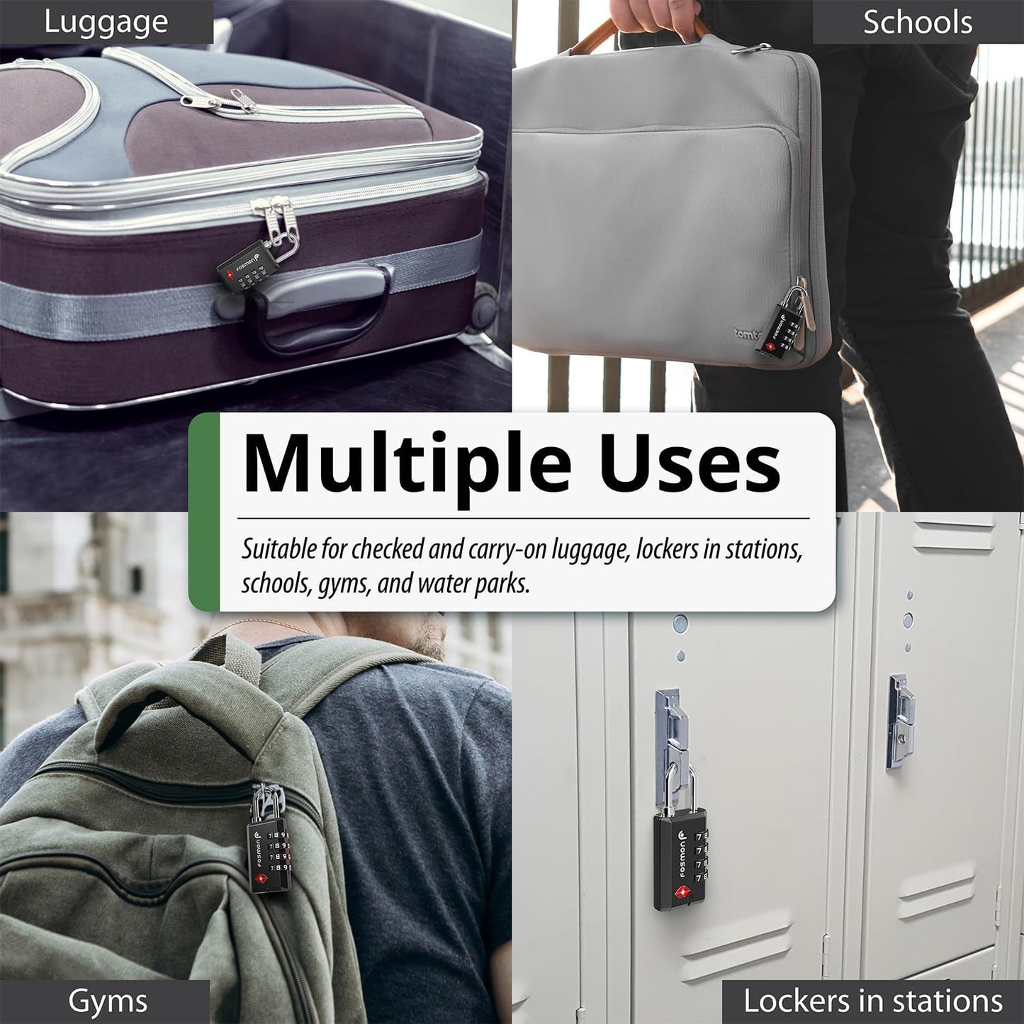 Fosmon TSA Approved Locks for Luggage/ Suitcase with Open Alert Indicator (4 Pack), Heavy Duty Gun Safe Lock for Gun Case, 4 Digit Shackle Combination Padlock for Travel, Backpack Zipper, Gym Locker