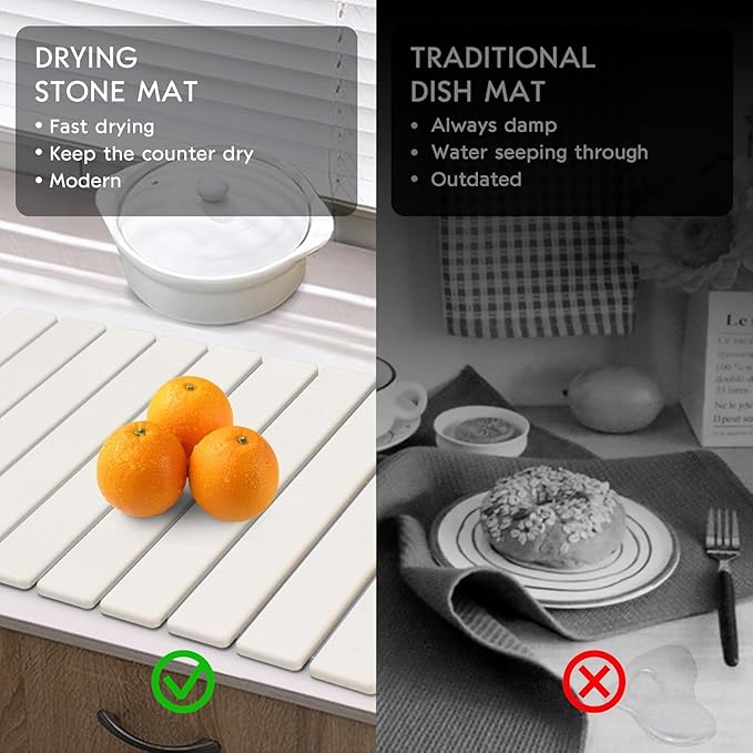 Large Stone Dish Drying Mats for Kitchen Counter, Eco-Friendly Absorbent - Image 6