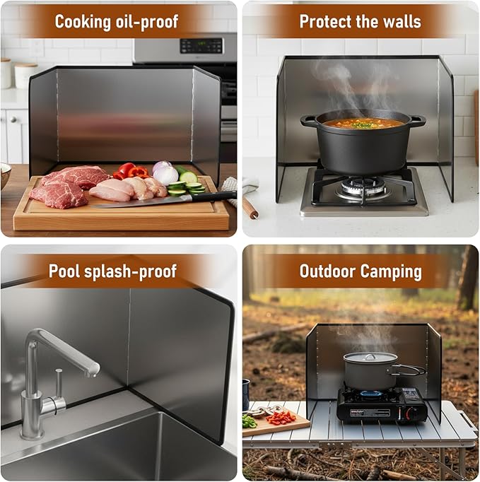 SHENLIU 3 Sided Splatter Guard, Anti Splatter Shield Stainless Steel Oil - Image 7