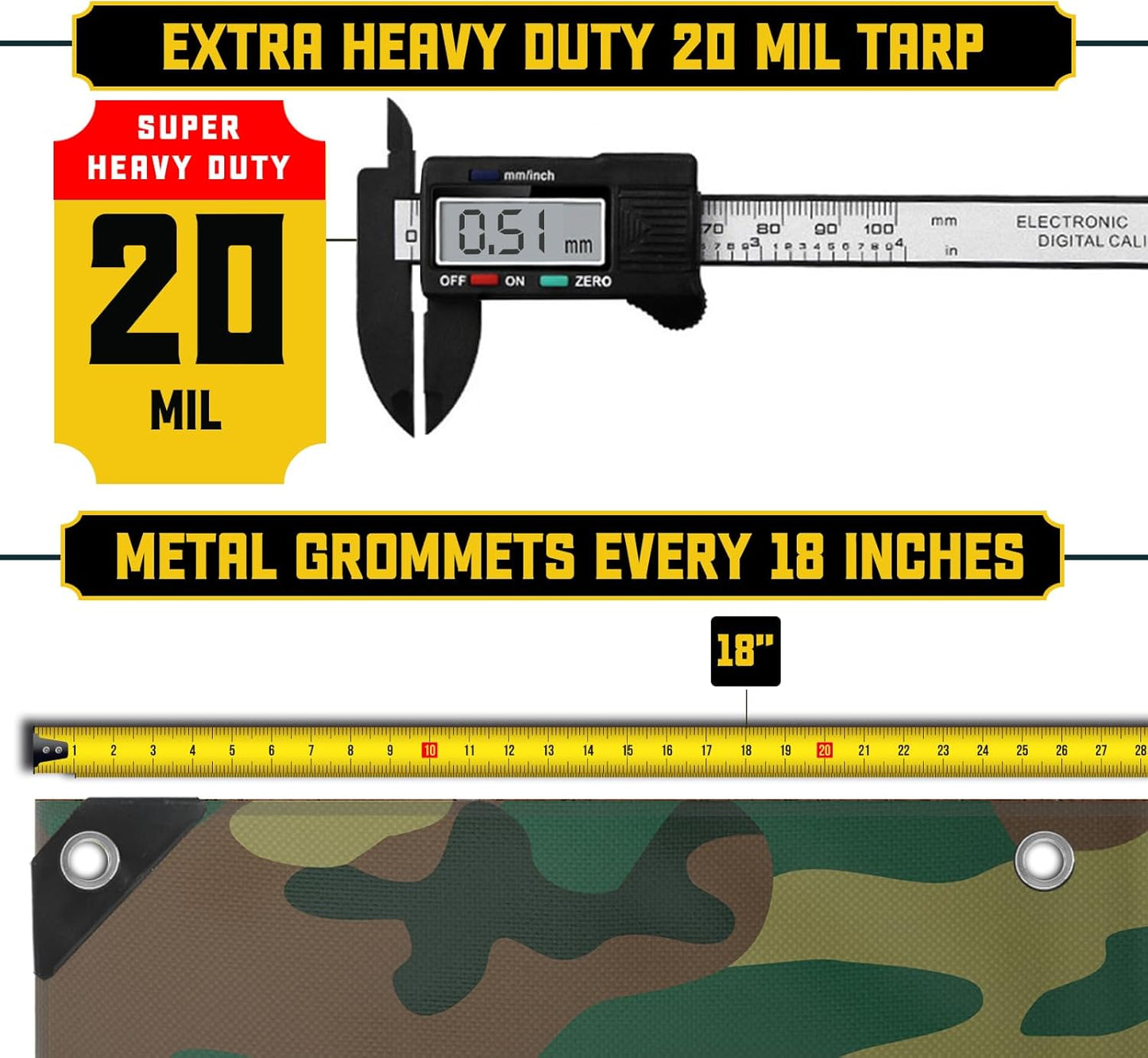 Core Tarps Extreme Heavy Duty 20 Mil Tarp Cover, Waterproof, UV Resistant, Rip and Tear Proof, Poly Tarpaulin with Reinforced Edges for Roof, Camping, Patio, Pool, Boat (Camouflage/Green 12′ X 20′)