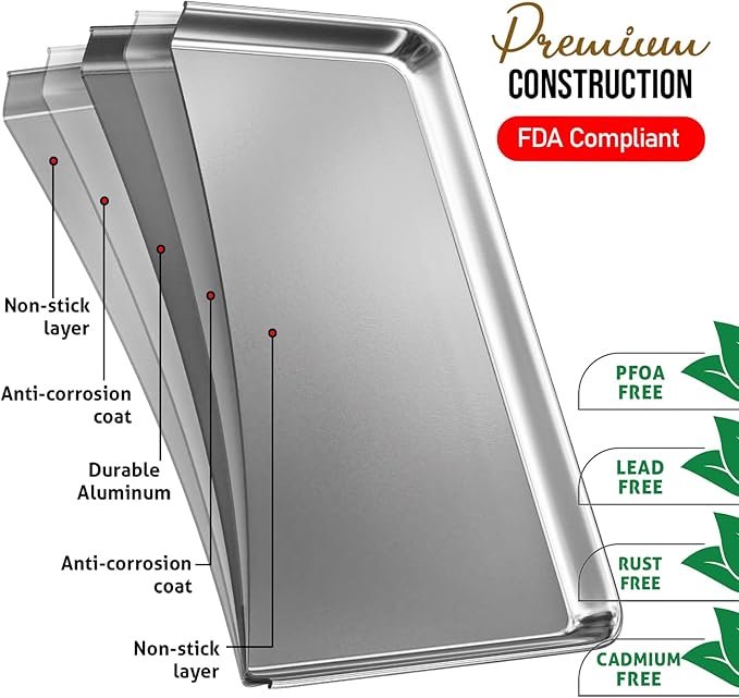 Eatex Aluminum Baking Sheet Set, 12 Pack Cookie Sheet Set, 18” x 13” Steel - Image 3
