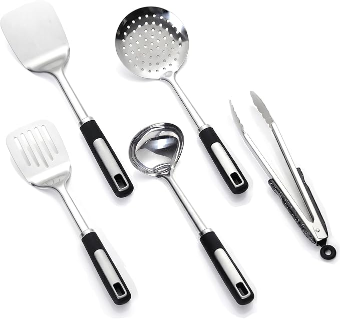 Cooking Utensil Set, Stainless Steel Kitchen Tools Include Solid & Slotted by JULIPRO
