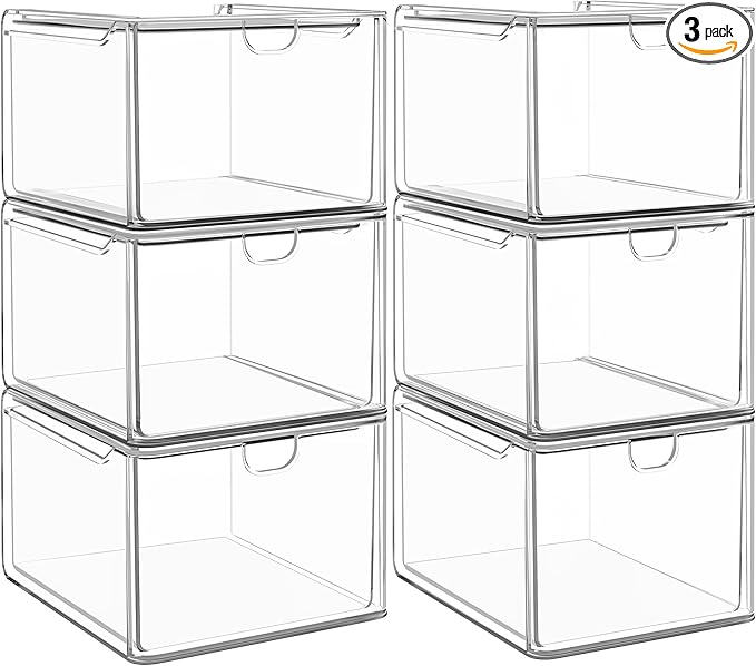caktraie 6 Pack Small Stackable Stroage Drawers, Acrylic Bathroom Makeup by shoeboxesanddeskorganizers