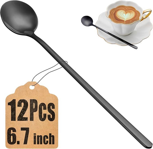12 Pcs Teaspoons Set, 6.7 Inch Black Tea Spoons Long Handle, Food Grade by MUTNITT
