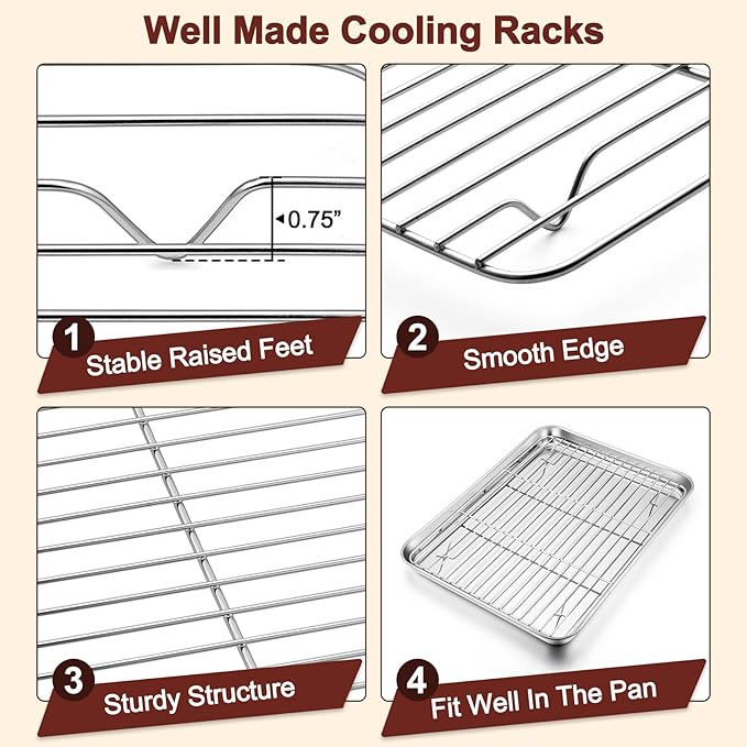 TeamFar Baking Sheet with Rack Set, 17.6/12.5/10.5 Inch Stainless Steel Cookie - Image 4