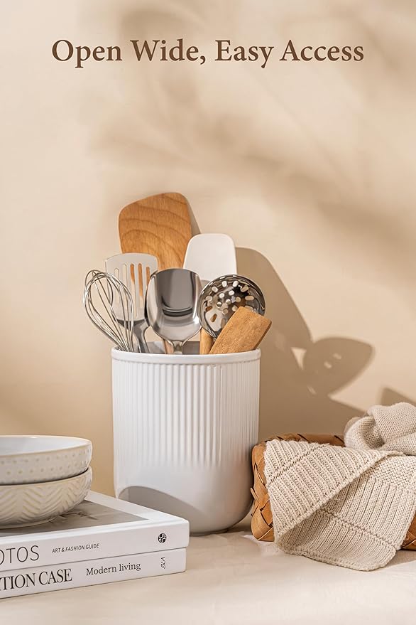 FOBENTA Utensil Holder, 7.3’’+5.4’’ Ceramic Kitchen Utensil Holder - Image 6