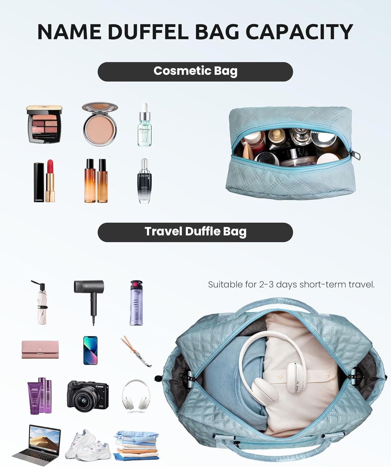 Weekend Bag | Personalized Monogram & Wet Pocket | Lady's Overnight Travel Carrier with Makeup Bag as Gift
