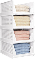4 Pack Folding Closet Organizers Storage Box, Stackable Storage Bins, Plastic by CTSNSLH