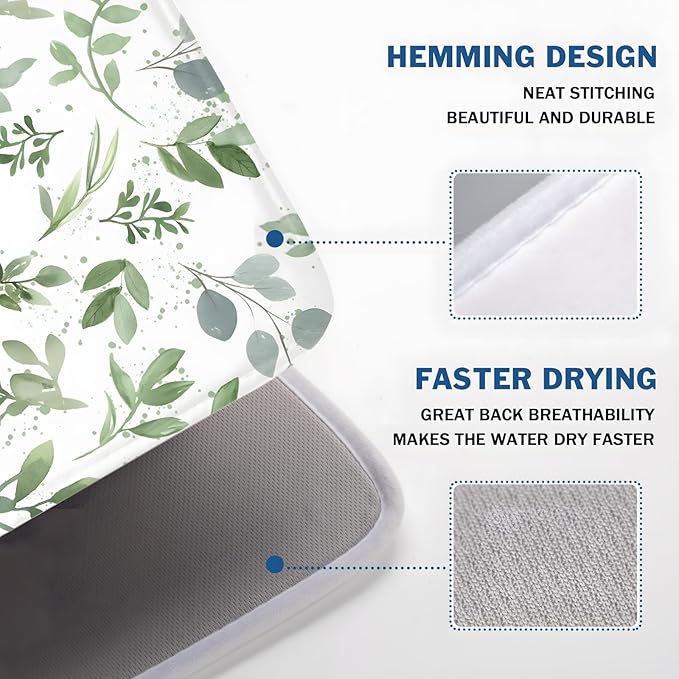Spring Summer Sage Green Leaves Dish Drying Mat 16 x 18 Inch Spring Eucalyptus - Image 4