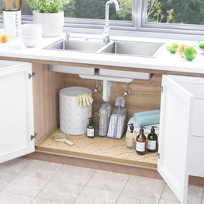 SIKADEER 28" x 22" Under Sink Mat Waterproof, Silicone Mat Kitchen Drawer Shelf - Image 2