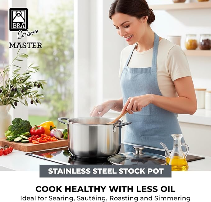BRA COOKWARE Master Stainless Steel Stock Pot w/Glass Lid | 9.5 Inch 4 Quart - Image 3
