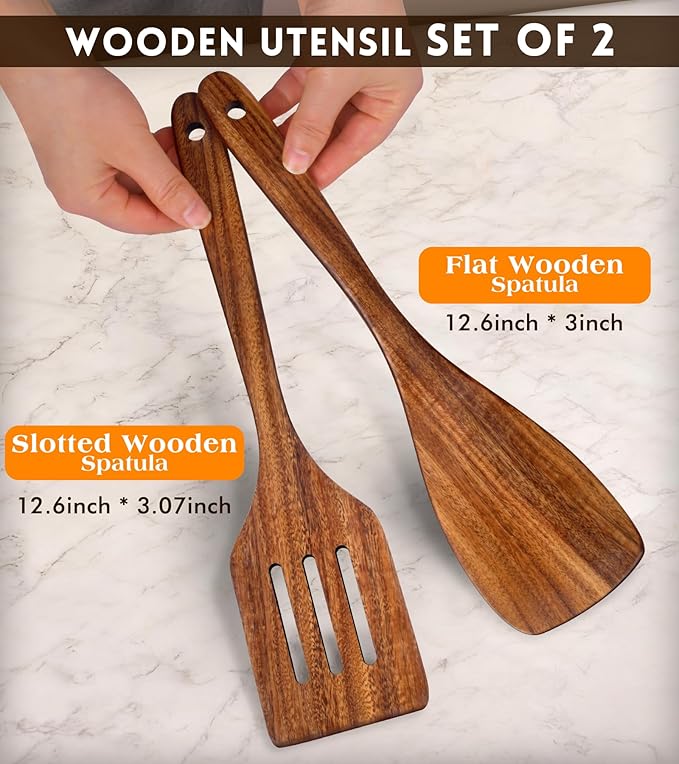 2Pcs Wooden Spatula, Acacia Wooden Spatula - Image 2