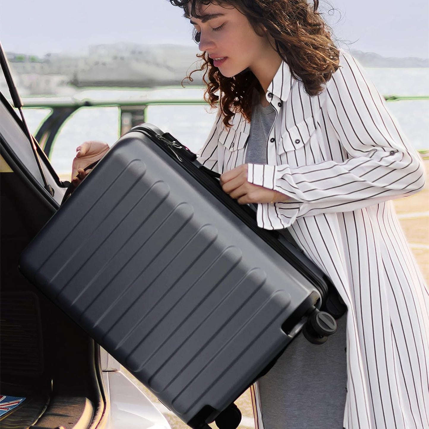 Carry on Luggage 22 X 14 X 9 Airline Approved, 20 Inch Luggage for 3-5 Days Travel, Double Spinner Wheels, 100% Hardshell PC, TSA Lock (02-Grey (Basic), Checked 28-Inch)