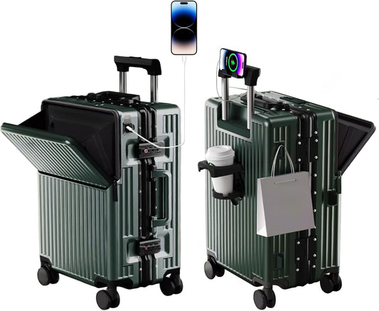 Zipperless Luggage, Polycarbonate Aluminum Hard Shell, Expandable Carry-On Suitcase with Spinner Wheels, Hard Shell Suitcase, 26 Inch Cabin