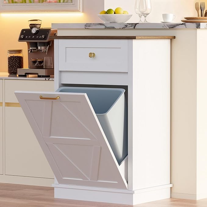 YESHOMY 10 Gallon Tilt-Out Trash Cabinet, Wooden Hidden Garbage Can Holder - Image 3