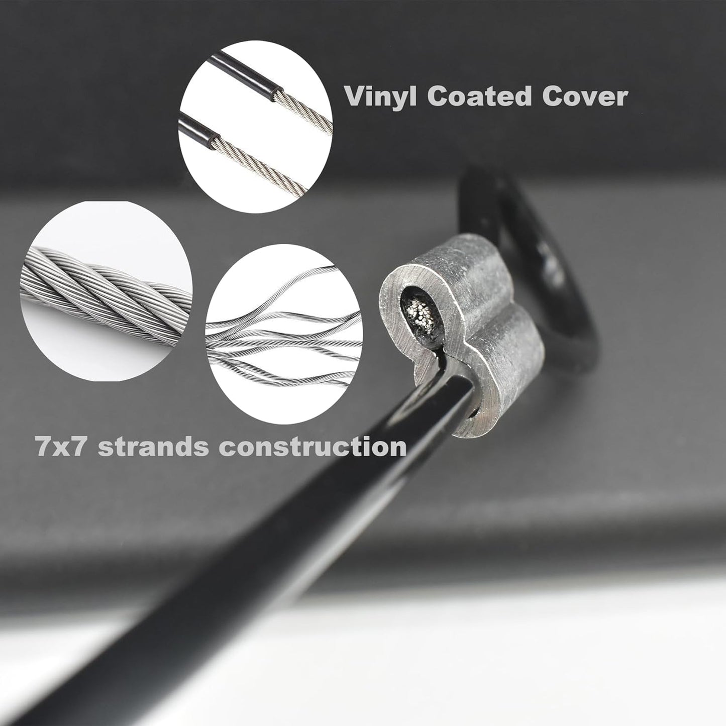 10 Pcs 2mm Wire 24 inch Vinyl Coated Stainless Steel Cable with Loops Short Wire Rope Lanyard Lock Security Chain Link for Outdoor Gates, Black (2mm x 24inch)