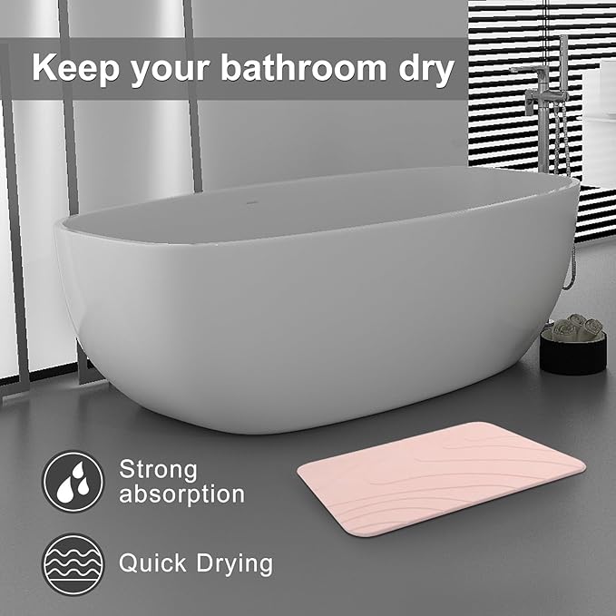 2 Pack Diatomaceous Earth Shower Mat, Stone Bath Mat, Nonslip Super Absorbent - Image 3