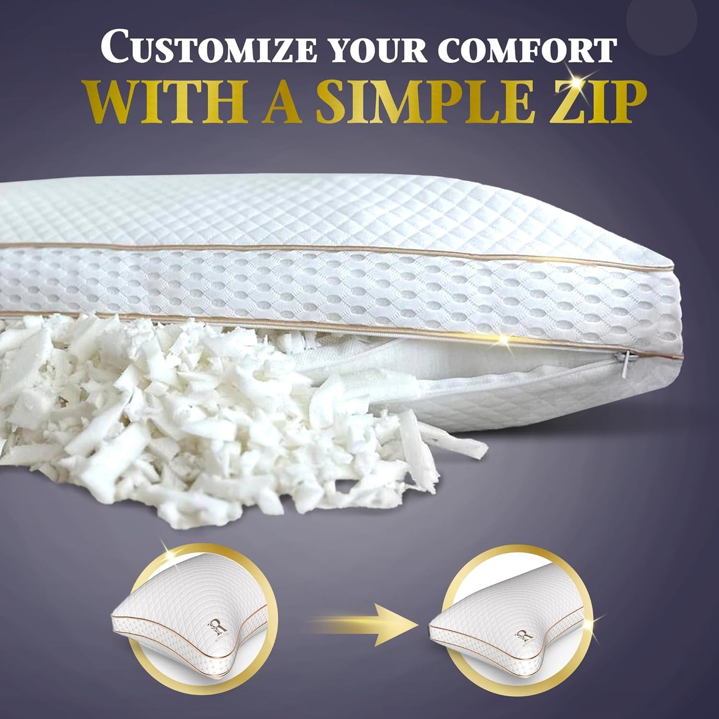 Royal Therapy Queen Memory Foam Pillow, Adjustable Shredded Odor-Free Pillow for Neck & Shoulder Pain Relief, Support for Back, Stomach, Side Sleepers, AirFlowPRO