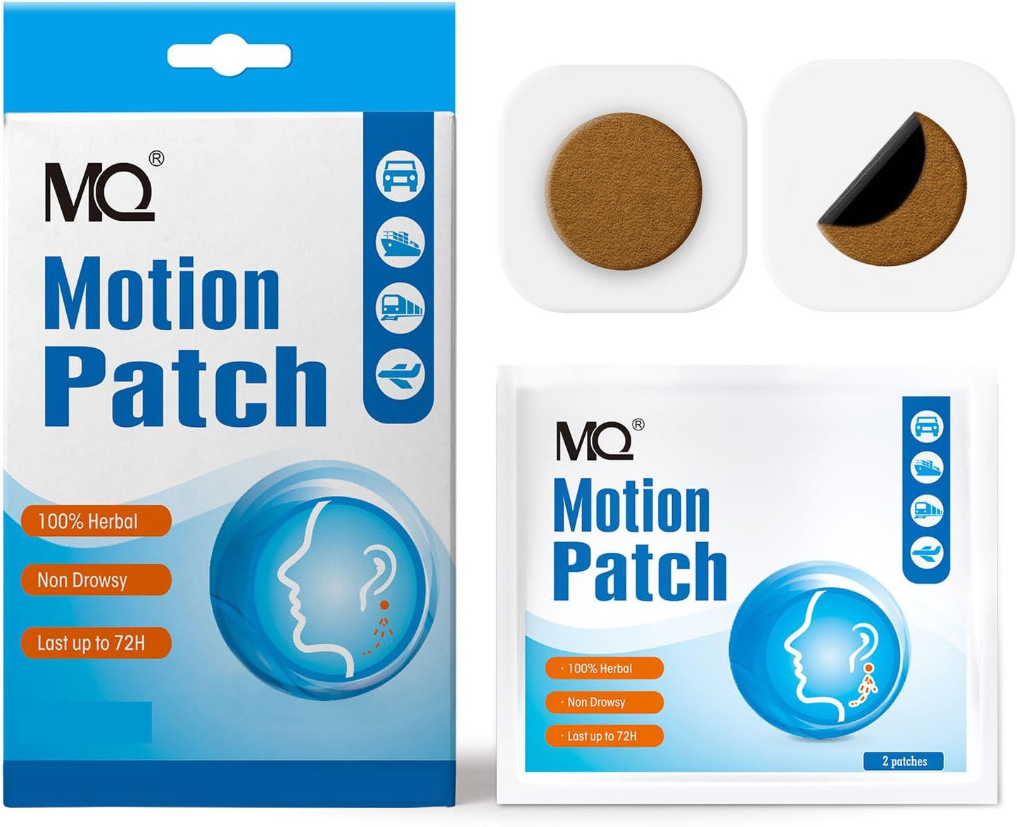 MQ Motion Sickness Patch,40 Count,Non Drowsy Sea Sickness Patches Behind Ear for Cruise Ship Travel, Waterproof Car Sick Patches Fast Acting & Long Last 72H