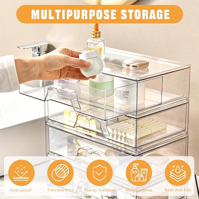 3 Pack Stackable Makeup Organizer, 12.1''L Acrylic Bathroom Organizer and - Image 4